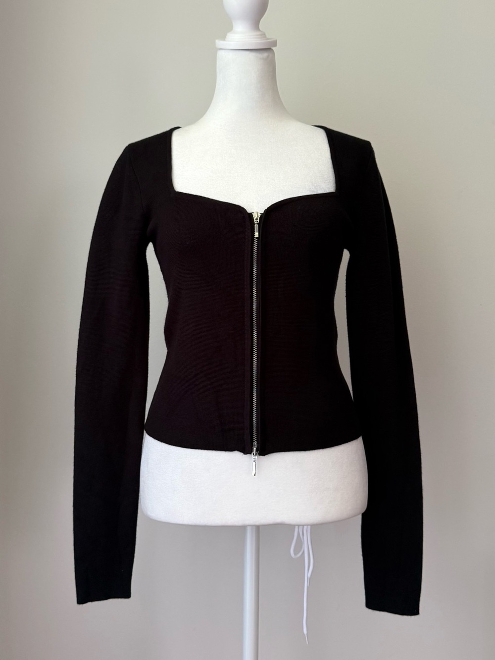 Abercrombie & Fitch Black Square-Neck Zip Cardigan S